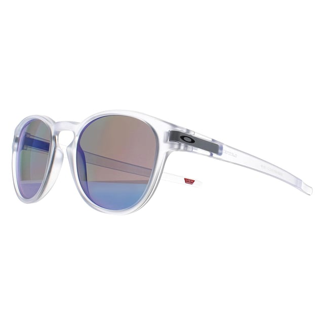 Oakley Round Unisex Matte Clear Prizm Sapphire Polarized Latch Oakley Round Unisex Matte Clear Prizm Sapphire Polarized Latch Sunglasses are a popular model from the Oakley lifestyle range that's inspired by influential athletes. The round shape and keyhole bridge provides a retro feel to a truly contemporary design. The lightweight O Matter frame is durable, comfortable and suitable for small to medium faces. Latch has a convenient clip hinge mechanism that inspires the name and enables you to attach the eyewear on to your shirt to help them stay in place when the sun goes down.