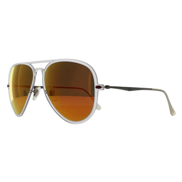 Ray-Ban Sunglasses Aviator Light Ray II 4211 646/6Q Matt Translucent Orange Mirror are a modern version of the classic Aviator design from 1937 with titanium temples for maximum comfort and flexibility and feature Ray-Ban's patented mono block hinge. With the added technologies and the much loved Aviator front, these frames are a must have this season!