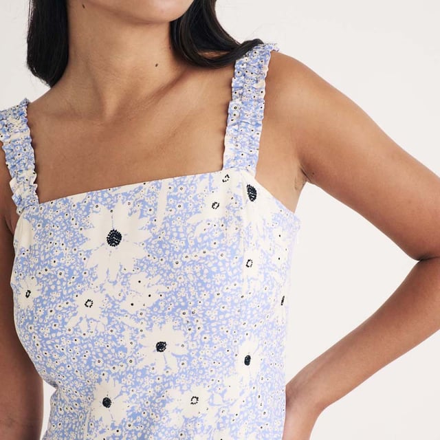 Womens Nobody's Child Kitty Floral Mini Dress in blue.More dresses  less waste. This piece was created using deadstock materials  that means we took leftover fabrics and transformed them into one of our signature styles. Made entirely from responsible viscose  this blue floral one has a so-now square neckline and bra-friendly straps detailed with wavy ruching. We’re in love with the corset-inspired ties at the back. Style yours with Mary-Jane shoes. • Thick straps• Square neck• Concealed zip fastening100% LENZING™ ECOVERO™ Viscose.  Machine washable.Ref: D242763BLU
