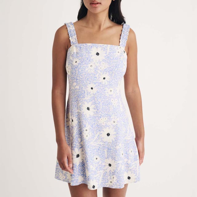 Womens Nobody's Child Kitty Floral Mini Dress in blue.More dresses  less waste. This piece was created using deadstock materials  that means we took leftover fabrics and transformed them into one of our signature styles. Made entirely from responsible viscose  this blue floral one has a so-now square neckline and bra-friendly straps detailed with wavy ruching. We’re in love with the corset-inspired ties at the back. Style yours with Mary-Jane shoes. • Thick straps• Square neck• Concealed zip fastening100% LENZING™ ECOVERO™ Viscose.  Machine washable.Ref: D242763BLU