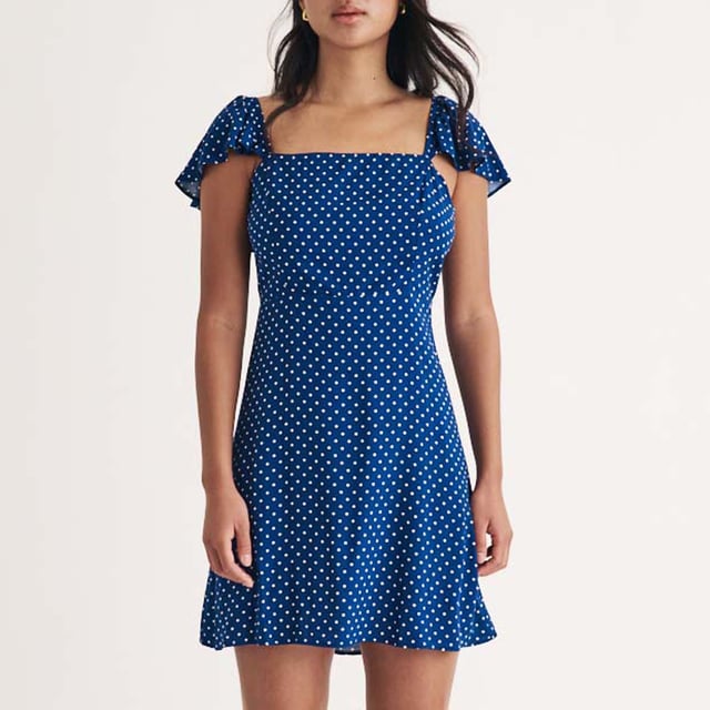 Womens Nobody's Child Elise Polka Dot Mini Dress in blueMade entirely from responsible viscose  this blue and white polka dot print is perfect for garden parties in the sunshine. Shirring at the back adds to the fit. Elevate yours with flat pumps.• Square neck• Short flutter sleeves • Fitted bodice that defines the waist • Shirred back for comfort • Back waist tie100% LENZING™ ECOVERO™ Viscose.  Machine washable.Ref: D242765BLU