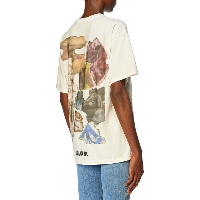 This women's tee is digitally printed on the front and back with abstract animations  distinguished by a faded airbrush effect. Crafted from cotton jersey for a loose fit  it's finished with a red Diesel logo on the sleeve.