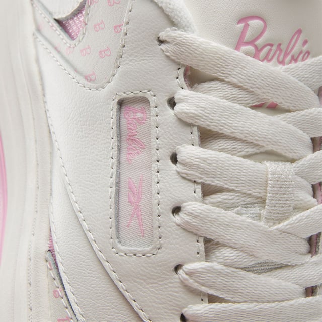 Leather upper with suede panels.Lace-up closure.Regular fit.Shiny mesh trim.Bright Barbie print.Rubber sole.