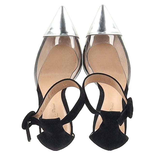 VINTAGE, RRP AS NEW

These Gianvito Rossi sandals are artfully crafted in a combination of leather, suede and PVC that lend it a contemporary chic look. Featuring a pointed toe, this pair comes with an ankle strap and 10.5 cm heel. Look your fashionable best by styling them with a classy dress and statement accessory.

Gianvito Rossi PVC Ankle Strap Pumps in Black Suede
Condition: Excellent
Signs of wear: No visible sign of wear. No Mark at insole.,  Very light mark at soles.
Packaging: Dust bag
Color: black
Material: Suede | suede
Size: EU | 39
Measurements: Heel height: 110; Insole length: 260
SKU: NAPPUGBSH480444W