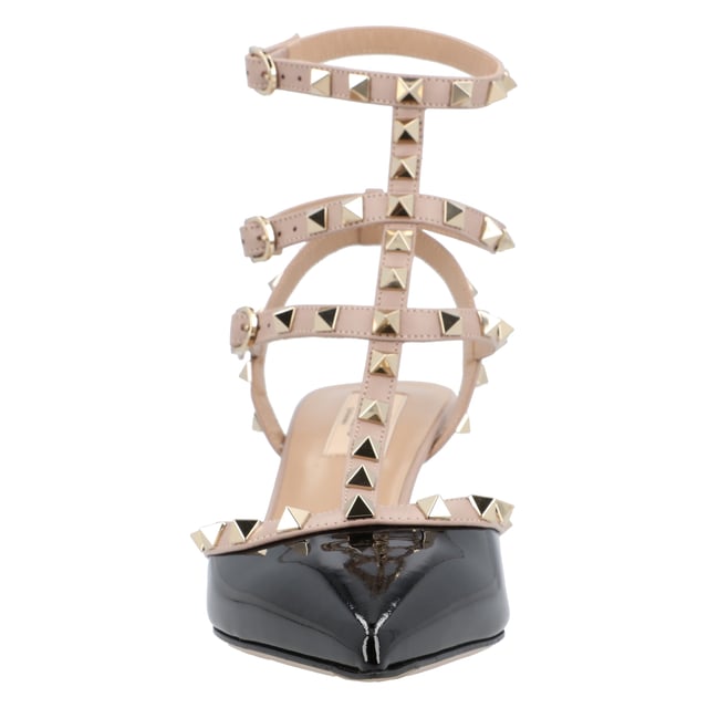 Upper: 100% leather
 Color: Black and Pink
 Rubber sole
 Heel height: 65 mm
 Other details: rivets on the strap
 Made in Italy