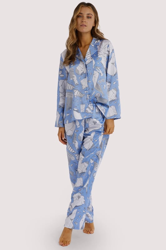 Greek mythology madness...The Logan Spector PJ sets are one of a kind, perfect for cozying up in. Our Artists Pyjamas are all part of our sustainble edit and include recycled polyester.