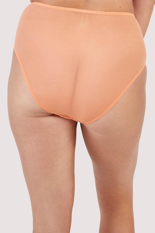 Look and feel your best in the luxurious Palm Bay Coral Embroidery High Waist Brief. Crafted from soft coral sheer mesh and enhanced with beautiful cornflower blue floral embroidery and matching satin bow details, this High Waisted Brief has a elasticated high waist for ultimate comfort. Let this romantic lingerie delight and inspire you! Match with the Palm Bay Plunge Bra and Suspender Belt for the full flirty finish. 




Coral Mesh High Waist Brief
Cornflower Blue Floral Embroidery
Elasticated Waist
Bow detail
Sheer mesh back




Main: 62% Polyester 38% Polyamide. Main 2: 86% Polyamide 14% Elastane. Gusset Liner: 100&Cotton. Excluding Trims.