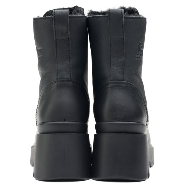 Embrace the seasonal changes in style and confidence with the Panama Jack Porty ankle boots. These black Leather boots blend premium materials with a cleated, rugged rubber sole to provide a gripping, sturdy stride, whilst the block heel and raised sole give extra height. The cosy, cuddly faux fur plush lining keeps your feet warm on chilly days. Their contemporary combat design showcases two-toned laces with gleaming metal eyelets and heel branding. These Panama Jack boots are your quintessential companion for a stand-out, confident look.