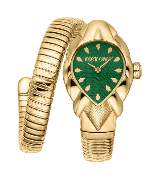 De Roberto Cavalli Lady-horloge is een modieuze tijdmeter ontworpen voor volwassen vrouwen, die elegantie combineert met een hedendaagse stijl. Het beschikt over een quartz uurwerk met een klassieke driewijzerdisplay, wat zorgt voor nauwkeurige tijdsaanduiding. De kast is gemaakt van roestvrij staal in een luxe gele gouden afwerking, met een slank profiel van 8 mm dikte. Hoewel de kastdiameter niet gespecificeerd is, behoudt het ontwerp een verfijnde en elegante uitstraling. De horloge is uitgerust met een duurzaam mineraalglas en een handige push & pull kroon.

Dit model heeft een bijpassende gele gouden roestvrij stalen band, die 22 cm lang en 12 mm breed is, wat zowel comfort als stijl biedt. De wijzerplaat heeft een onderscheidende flesgroene kleur, wat een gedurfde contrast creëert tegen de gouden kast en band. Met een gewicht van 49 gram is de horloge waterbestendig maar beschikt het niet over lichtgevende wijzers of indexen. Het is geen gelimiteerd model, waardoor het een perfecte keuze is voor dagelijkse mode met een vleugje verfijning.