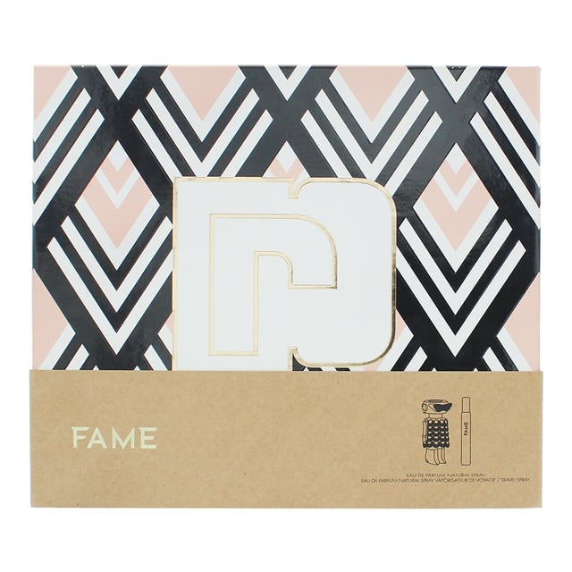 Paco Rabanne Fame 2 Piece Gift Set features Fame Eau de Parfum (80ml & 10ml), a Floral Woody Musk fragrance for women. Launched in 2022, this fragrance is ideal for the warmer seasons and is best suited for day wear. Housed in a classic bottle, it exudes modern femininity with a bold and radiant character.  The fragrance opens with a vibrant fusion of mango and bergamot, delivering a fruity and citrusy freshness. At its heart, the floral elegance of jasmine blends with the resinous depth of olibanum, creating a captivating and sensual aura. The base unfolds into a warm and creamy combination of vanilla and sandalwood, leaving a smooth and long-lasting impression.  Ideal for those who love playful yet sophisticated fragrances, Fame is a radiant and empowering scent that adds a touch of glamour to everyday moments.  
Top Notes: Mango, Bergamot. Middle Notes: Jasmine, Olibanum. Base Notes: Vanilla, Sandalwood.  
How to Apply: 
Apply it to your body's warmest points, such as the crease of your elbows and wrists, to intensify the longevity of the fragrance. Avoid rubbing after application, as this will reduce the longevity of the fragrance. For wrist application, apply the fragrance after hand washing.