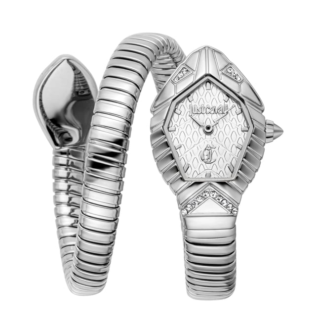 A design that embodies strength, mystery, and timeless allure. Crafted in sleek silver-tone steel, this Snake watch stands out with its bold hexagonal case, inspired by the geometric patterns of the animal kingdom, enhanced with faceted details and shimmering crystal accents. The textured snakeskin-effect dial seamlessly blends with the wrap-around bracelet, which coils around the wrist in a mesmerizing, fluid motion. Every element, from the sharp lines to the radiant finishes, is designed for those who dare to express their personality through iconic and unconventional accessories.