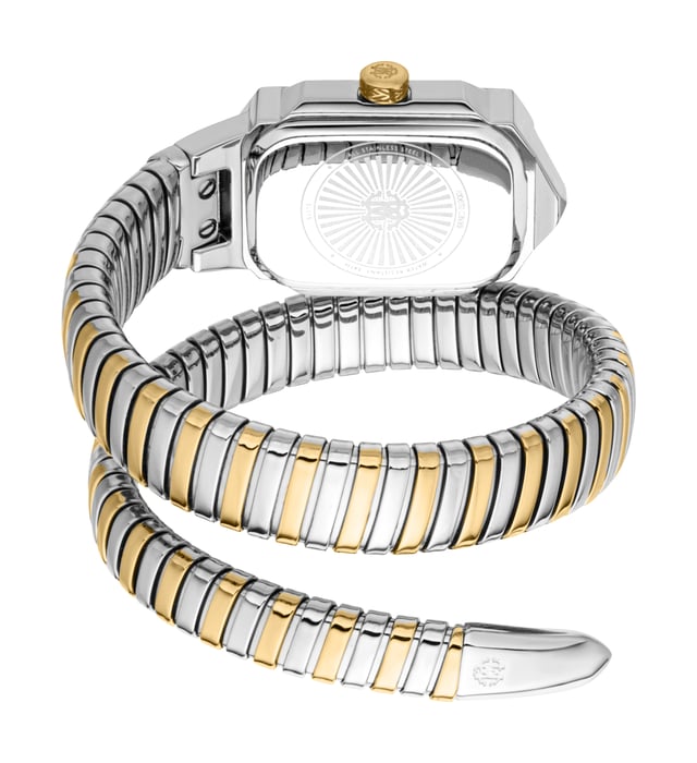The Roberto Cavalli Lady watch is a stylish fashion accessory designed for adult women. It operates on a reliable quartz movement and features a sleek two-hand display. The case is made from stainless steel with a combination of silver grey and yellow gold tones, giving it a refined and elegant appearance. While the case diameter is not specified, it has a slim profile with a thickness of 8 mm. The watch is protected by a durable mineral crystal and features a pull & push crown for easy adjustment.

This timepiece is water-resistant and comes with a stainless steel band that matches the dual-tone case, blending silver grey and yellow gold. The band measures 23 cm in length and 13 mm in width, offering a secure and comfortable fit. The dial also comes in silver grey, creating a cohesive and sophisticated look. Weighing 46 grams, the watch does not include luminous hands or indexes and is not a limited edition model, making it an elegant choice for everyday wear.