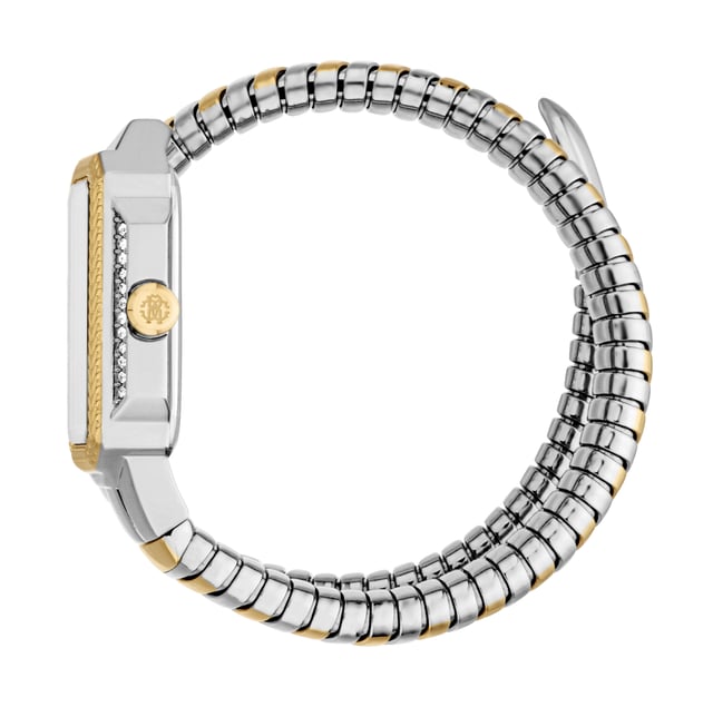 The Roberto Cavalli Lady watch is a stylish fashion accessory designed for adult women. It operates on a reliable quartz movement and features a sleek two-hand display. The case is made from stainless steel with a combination of silver grey and yellow gold tones, giving it a refined and elegant appearance. While the case diameter is not specified, it has a slim profile with a thickness of 8 mm. The watch is protected by a durable mineral crystal and features a pull & push crown for easy adjustment.

This timepiece is water-resistant and comes with a stainless steel band that matches the dual-tone case, blending silver grey and yellow gold. The band measures 23 cm in length and 13 mm in width, offering a secure and comfortable fit. The dial also comes in silver grey, creating a cohesive and sophisticated look. Weighing 46 grams, the watch does not include luminous hands or indexes and is not a limited edition model, making it an elegant choice for everyday wear.