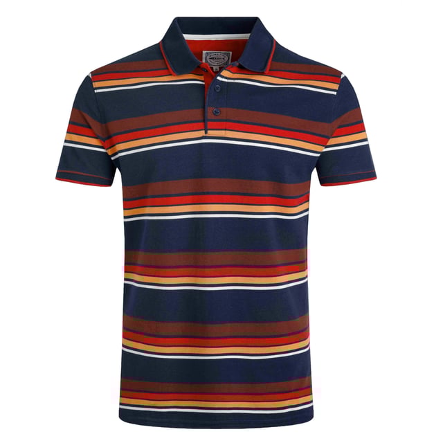 100% Organic Cotton. Fabric: Pique. Design: Contrast Striped, Woven Effect. Fastening: Button-Down. Cuff: Ribbed. Neckline: Ribbed Collar, Turn Down Collar. Sleeve-Type: Short-Sleeved. Hem: Split. 3 Button Placket, Branded Tape. S: 37 in. M: 40 in. L: 43 in. XL: 46 in. XXL: 49 in. 3XL: 52 in. 4XL: 55 in. 5XL: 58 in.