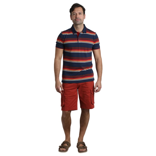 100% Organic Cotton. Fabric: Pique. Design: Contrast Striped, Woven Effect. Fastening: Button-Down. Cuff: Ribbed. Neckline: Ribbed Collar, Turn Down Collar. Sleeve-Type: Short-Sleeved. Hem: Split. 3 Button Placket, Branded Tape. S: 37 in. M: 40 in. L: 43 in. XL: 46 in. XXL: 49 in. 3XL: 52 in. 4XL: 55 in. 5XL: 58 in.