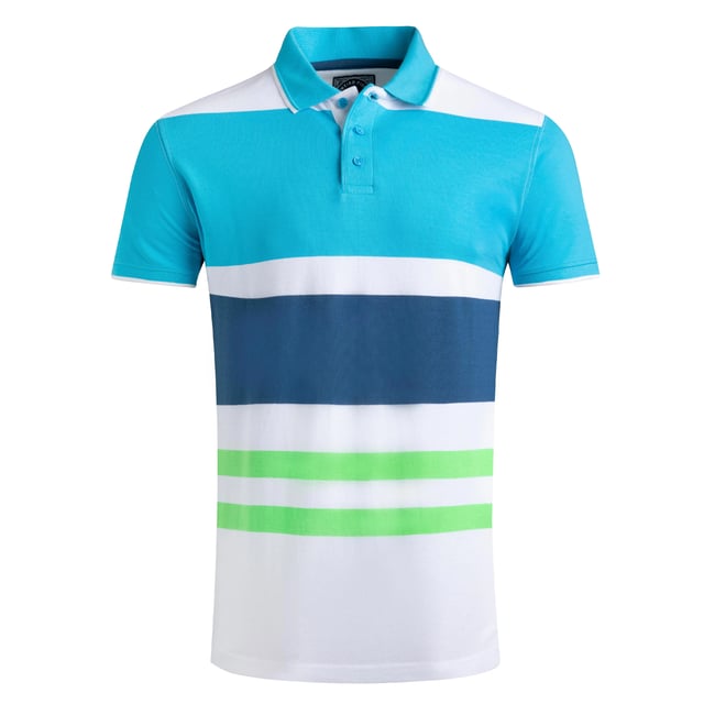 100% Organic Cotton. Fabric: Pique. Design: Contrast Striped, Woven Effect. Fastening: Button-Down. Cuff: Ribbed. Neckline: Ribbed Collar, Turn Down Collar. Sleeve-Type: Short-Sleeved. Hem: Split. 3 Button Placket, Branded Tape. S: 37 in. M: 40 in. L: 43 in. XL: 46 in. XXL: 49 in. 3XL: 52 in. 4XL: 55 in. 5XL: 58 in.