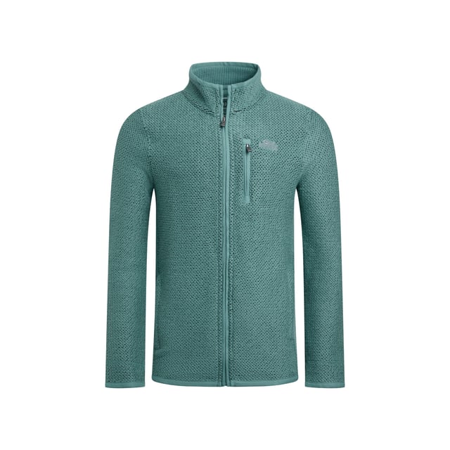 86% Organic Cotton, 14% Recycled Polyester. Fabric: Macaroni. Design: Logo. Hanging Loop. Neckline: High-Neck, Waffle Lined. Sleeve-Type: Long-Sleeved. Pockets: 2 Side Pockets, 1 Chest Pocket, Zip, Waffle Lined. Fastening: Full Zip. Sustainability: Eco Friendly, Made from Recycled Materials. S: 37 in. M: 40 in. L: 43 in. XL: 46 in. XXL: 49 in. 3XL: 52 in. 4XL: 55 in. 5XL: 58 in.