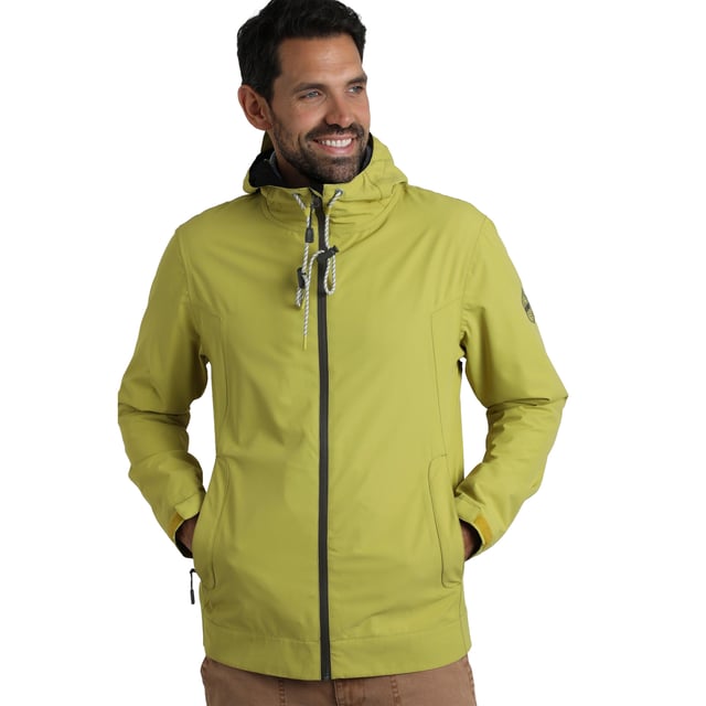 100% Polyester. Design: Grid, Plain. Fabric Technology: Breathable, Waterproof. Neckline: Hooded. Cuff: Hook And Loop Strap. Sleeve-Type: Long-Sleeved. Packaway, Taped Seams, Underarm Eyelets. Hood Features: Metal Aglet, Peaked, Toggle Adjuster. Pockets: 2 Side Pockets, Zip. Fastening: Front Zip. S-M: 40 in. L-XL: 46 in. XXL-3XL: 52 in.