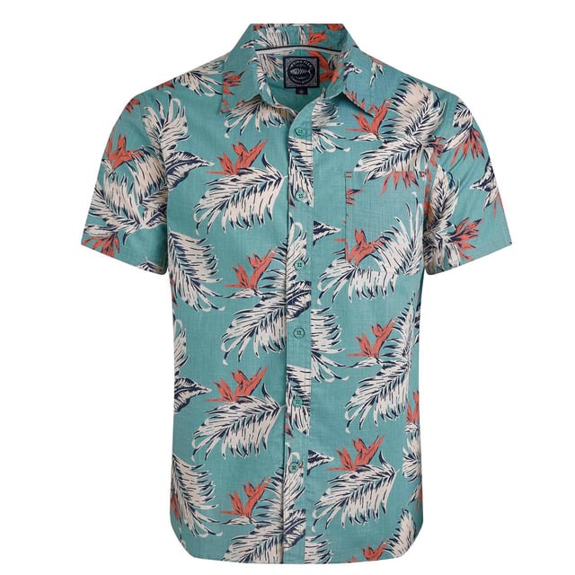 100% Organic Cotton. Design: All-Over Print, Leaves. Pockets: 1 Chest Pocket. Fastening: Button-Down. Sleeve-Type: Short-Sleeved. Neckline: Taped, Turn Down Collar. Side Vents. S: 37 in. M: 40 in. L: 43 in. XL: 46 in. XXL: 49 in. 3XL: 52 in. 4XL: 55 in. 5XL: 58 in.