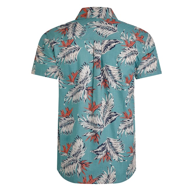 100% Organic Cotton. Design: All-Over Print, Leaves. Pockets: 1 Chest Pocket. Fastening: Button-Down. Sleeve-Type: Short-Sleeved. Neckline: Taped, Turn Down Collar. Side Vents. S: 37 in. M: 40 in. L: 43 in. XL: 46 in. XXL: 49 in. 3XL: 52 in. 4XL: 55 in. 5XL: 58 in.