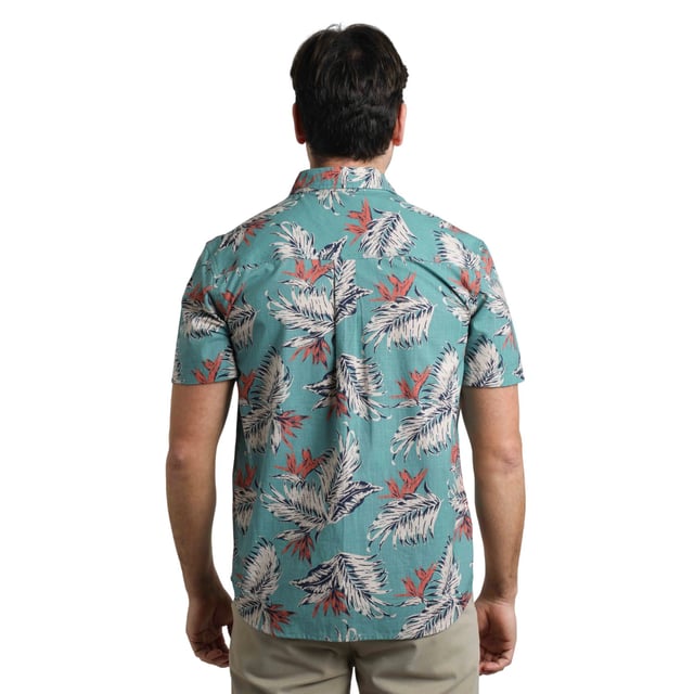 100% Organic Cotton. Design: All-Over Print, Leaves. Pockets: 1 Chest Pocket. Fastening: Button-Down. Sleeve-Type: Short-Sleeved. Neckline: Taped, Turn Down Collar. Side Vents. S: 37 in. M: 40 in. L: 43 in. XL: 46 in. XXL: 49 in. 3XL: 52 in. 4XL: 55 in. 5XL: 58 in.