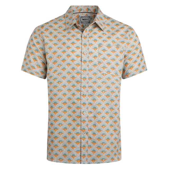 100% Organic Cotton. Design: All-Over Print, Shell. Pockets: 1 Chest Pocket. Fastening: Button-Down. Sleeve-Type: Short-Sleeved. Neckline: Taped, Turn Down Collar. Pleated Back, Side Vents. S: 37 in. M: 40 in. L: 43 in. XL: 46 in. XXL: 49 in. 3XL: 52 in. 4XL: 55 in. 5XL: 58 in.