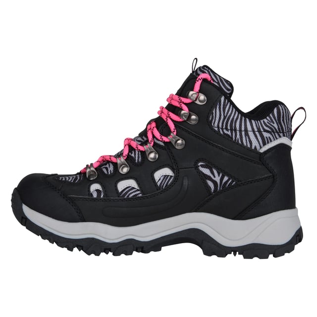 Upper: Faux Suede, Synthetic. Lining: Mesh. Insole: Moulded EVA, Textile. Outsole: TPR. 6 Eyelets. Breathable, IsoDry Membrane, Pull Tab, Toe Bumper. Block Heel. Design: Leopard Print, Logo. Toe Style: Round. Breathable, Waterproof. Fastening: Lace Up.