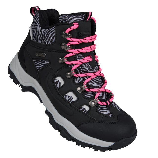 Upper: Faux Suede, Synthetic. Lining: Mesh. Insole: Moulded EVA, Textile. Outsole: TPR. 6 Eyelets. Breathable, IsoDry Membrane, Pull Tab, Toe Bumper. Block Heel. Design: Leopard Print, Logo. Toe Style: Round. Breathable, Waterproof. Fastening: Lace Up.