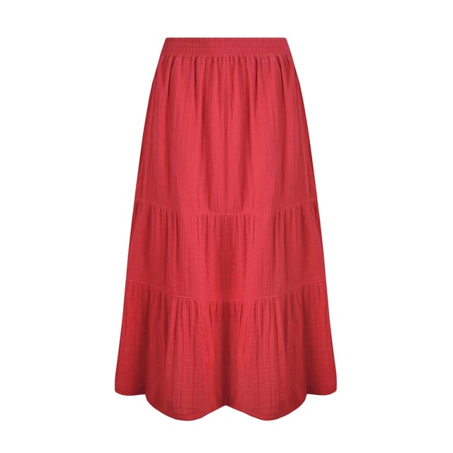 Fabric: Cheesecloth. Lining: Cotton. Design: Tiered. Fabric Technology: Breathable, Lightweight. Outer Materials: 100% Organic Cotton. Waistline: Elasticated. Length: Midi.