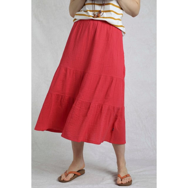Fabric: Cheesecloth. Lining: Cotton. Design: Tiered. Fabric Technology: Breathable, Lightweight. Outer Materials: 100% Organic Cotton. Waistline: Elasticated. Length: Midi.