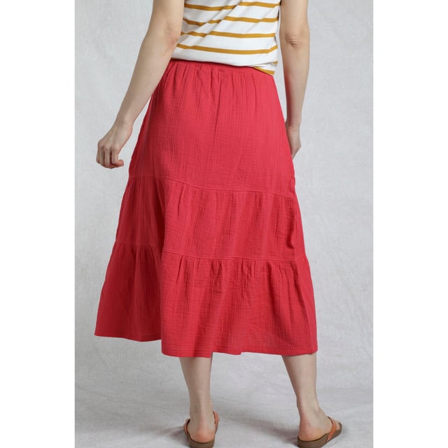 Fabric: Cheesecloth. Lining: Cotton. Design: Tiered. Fabric Technology: Breathable, Lightweight. Outer Materials: 100% Organic Cotton. Waistline: Elasticated. Length: Midi.