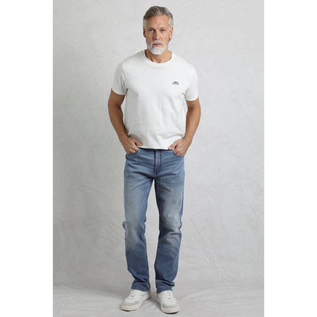 98% Cotton, 2% Elastane. Fabric: Denim, Stretch, Vintage Wash. Design: Logo. Pockets: 2 Side Pockets, 2 Back Pockets, 1 Coin Pocket. Fastening: Button, Zip Fly. Belt Loops. Fit: Straight.