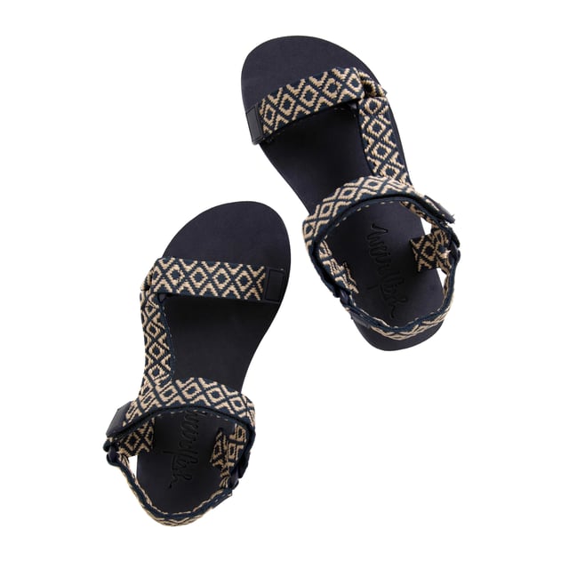 Upper: Cotton, EVA (Ethyl Vinyl Acetate), PVC. Lining: Synthetic. Outsole: Synthetic, Textured. Flat. Design: Aztec, Logo. Toe Style: Open. Fastening: Adjustable Strap, Touch Fastening.