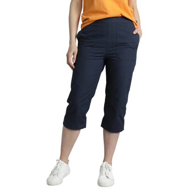 100% Cotton. Design: Plain. Fastening: Mock Zip, Zip Fly. Fabric Technology: Durable, Ripstop. Length: 3/4 Length. Pockets: 2 Side Pockets, 2 Back Pockets. Waistline: Elasticated.