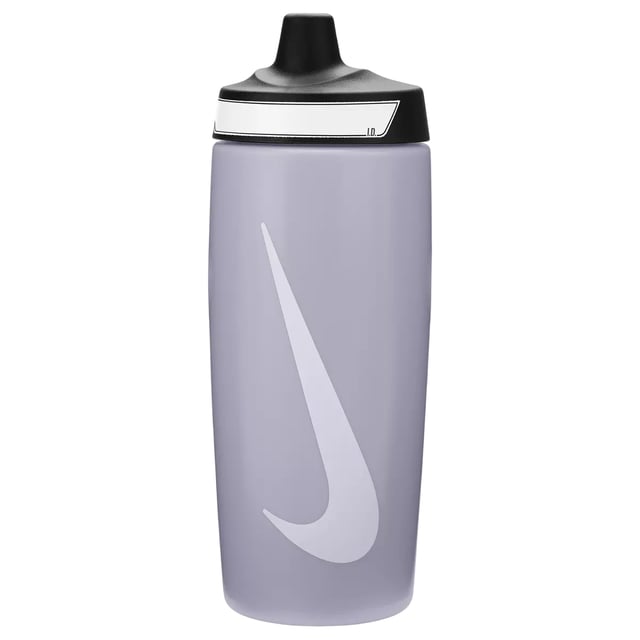 Nike Refuel Water Bottle (Grey/White) 76% Polyethylene, 23% Polypropylene, 1% Silicone. Material: Plastic. BPA Free, Durable, Lightweight. Height: 19.5cm. Grip, Screw Top Lid, Spout Cap, Squeezable, Streamlined Shape. Design: Plain, Swoosh. Capacity: 532ml. Please Note: Wash Before First Use.