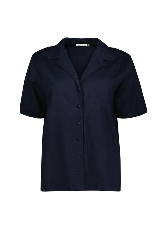 Description\nPyjama-inspired shirting + cooling linen = the ultimate summer top! Ethel is an effortless alternative to a tee; its open collar will elevate your favourite jeans or linen trousers on one easy move. For a fun, full look, pair it with the co-ordinating Marlow Shorts in the same shade of indigo. \n\nMade in Europe\nCrafted in pure linen \nRelaxed fit \nButtons through  \nMatching shorts available \n\n\nSustainable Attributes:\n\n\n Low Water Use\n\n Natural fibres\n\n Ethically made \n \n Vegan  \n\nDetails\nModel is 5'10 (177cm) and is wearing a UK 10\n100% Linen \nDelicate Machine Wash - 30°\nProduct code: SH40280-DPI \nBack shoulder at neck to hem - 63cm (24 7/8)\nSleeve length - 20cm (7 7/8)