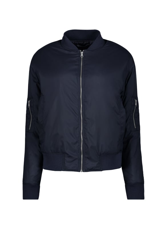 Description\nFeatured in The Times.\nMy favourite (bomber) is from Baukjen, made from recycled fibres. Pair it with jeans, sure, but also – to keep things really up to date – with tailoring, or even evening wear. It’s the perfect sartorial slam dunk. - Anna Murphy, Fashion Director, The Times\nFits true to size, we suggest ordering your usual size.\nWe’re loving our Tegan Bomber jacket. Proudly crafted in recycled fibres, our zip-down bomber jacket is the ultimate lightweight layer, and the perfect partner to so many looks. Tegan features a zip patch pocket on one sleeve, front welt pockets and an internal breast pocket for your valuables. We’ve designed it slightly oversized for that cool, effortless look. Enjoy this for years.\n\nMade in Europe\nCrafted in 100% recycled fibres\nZip patch on sleeve\nSide pockets\n\n\nSustainable Attributes:\n  Low impact  Low Water Use  Recycled Fibres  Ethically made   Vegan    Low Carbon \n\nDetails\nModel is 5'10 (177cm) and is wearing a UK 10100% Recycled PolyesterHand wash Or Dry clean OnlyProduct code: OT40076-NAVBack shoulder at neck to hem - 61cm (24)Sleeve length - 59cm (23 1/4)