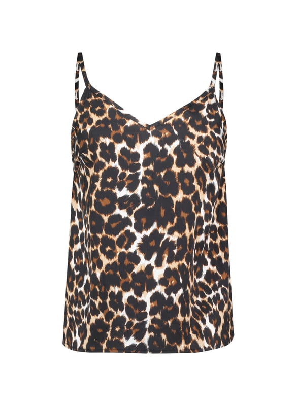 Description\nFits true to size, we suggest ordering your normal size.\nWelcome the versatility of a printed camisole into your wardrobe. The Sutton is crafted from soft and cool TENCEL™, and comes in a timeless leopard print for an injection of glamour, while the double-strap detail sets it apart from the rest. Dress it down with summer staples, and into the office or for evenings out under a tailored blazer - its versatility will surprise you!\n\nCrafted in TENCEL™\nSimply pulls on\nRelaxed fit\n\n\nSustainable Attributes:\n Made in Europe  Low Water Use Ethically made   Vegan  \n\nDetails\nModel is 5'10 (177cm) and is wearing a UK 10100% LENZING™ TENCEL™ Delicate Machine Wash - 30°Product code: TP40708-BNL Back shoulder at neck to hem - 55cm (21 5/8)