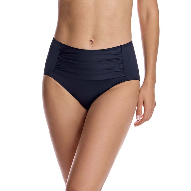 These high-waisted women's bikini bottoms with an elegant print are perfect for those looking for a fun and classic design.\n\n Details:\n - High-rise cut for greater coverage.\n - Cutting-edge fabric with high shaping power.\n - Central gathering that stylizes the figure.\n - High resistance to chlorine, tanning creams and oils and excellent moisture absorption properties.\n\n All the bikini bottoms of our bikinis fit perfectly to your anatomy, highlighting the virtues of your legs. Our bikini bottoms adapt perfectly to any type of woman.\n\n You don't need to have amazing legs for the bikini bottoms of our high-waisted bikinis to look great on you.\n Composition: Exterior: 80% Polyamide, 20% Lycra; Interior: 73% Polyamide, 27% Elastane.\n Care:\nHand wash.\n Use neutral soap.\n Do not twist or squeeze.\n Air dry.