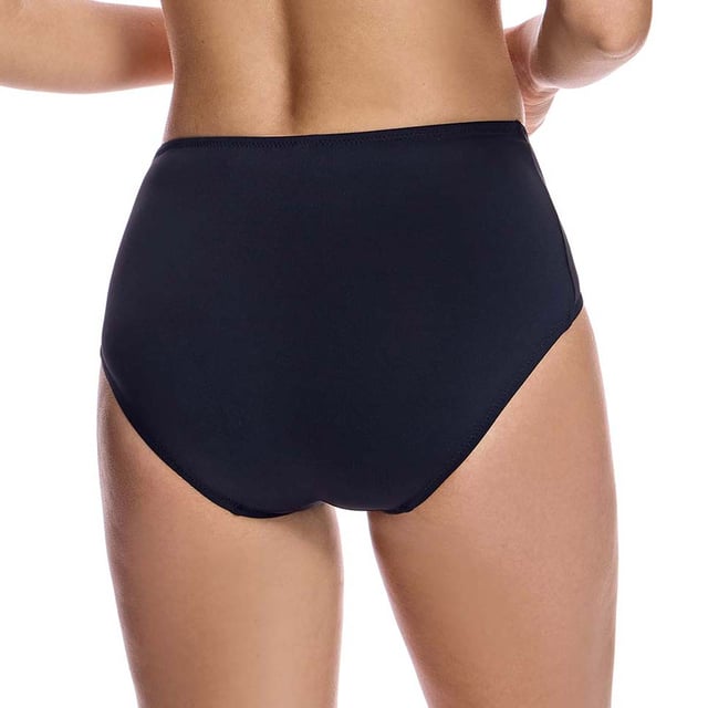 These high-waisted women's bikini bottoms with an elegant print are perfect for those looking for a fun and classic design.\n\n Details:\n - High-rise cut for greater coverage.\n - Cutting-edge fabric with high shaping power.\n - Central gathering that stylizes the figure.\n - High resistance to chlorine, tanning creams and oils and excellent moisture absorption properties.\n\n All the bikini bottoms of our bikinis fit perfectly to your anatomy, highlighting the virtues of your legs. Our bikini bottoms adapt perfectly to any type of woman.\n\n You don't need to have amazing legs for the bikini bottoms of our high-waisted bikinis to look great on you.\n Composition: Exterior: 80% Polyamide, 20% Lycra; Interior: 73% Polyamide, 27% Elastane.\n Care:\nHand wash.\n Use neutral soap.\n Do not twist or squeeze.\n Air dry.