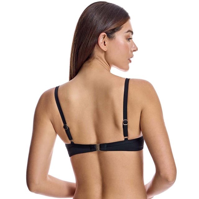 This underwire bikini top is the perfect combination of style and function. It offers a sophisticated and eye-catching look for the beach or pool.\n\n Details:\n\n - Cups with underwire and reinforced support.\n - Adjustable straps.\n - Sport-inspired design.\n - Quick-drying and chlorine-resistant material.\n - Secure rear closure.\n\n There is no doubt that bikinis are one of the most popular swimwear items among women. Among bikinis, the bikini top plays a fundamental role in making you look and feel beautiful. We work on models that make you feel elegant and beautiful at the same time, avoiding any kind of vulgarity.\n\n Our bikini tops adapt perfectly to any type and size of breast without exception.\n Composition: Exterior: 76% Polyamide, 24% Elastane; Interior: 72% Polyamide, 28% Elastane, Cup: 100% Polyester\n Care:\nHand wash.\n Use neutral soap.\n Do not twist or squeeze.\n Air dry.