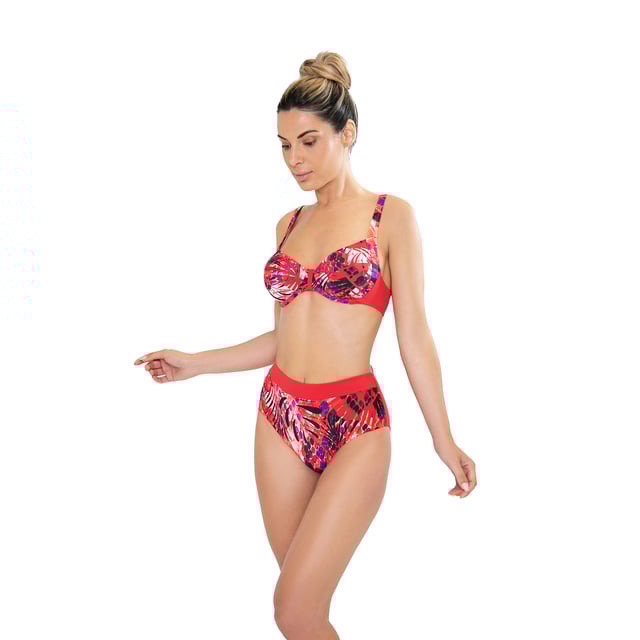 This women's bikini set is an ideal choice for those looking for a summer look that combines comfort and style. With its modern design and carefully crafted details, this women's swimsuit is perfect for highlighting your figure while enjoying a day of sun and sea.\n\n Details:\n\n Top:\n - Adjustable straps.\n - Underwire cups.\n - Central detail.\n - Metal clip closure.\n - Quick-drying and chlorine-resistant material.\n\n Bikini bottom:\n - High-waisted cut.\n - Elastic waist.\n - Cutting-edge shaping fabric.\n\n We can safely say that women's bikini sets will offer you everything you are looking for to enjoy the summer.\n\n Our two-piece swimsuits for women adapt perfectly to any type and size of breast without exception.\n Composition: Exterior: 88% Polyamide, 12% Elastane; Interior 1: 92% Polyester, 8% Elastane; Interior 2: 73% Polyamide, 27% Elastane; Interior 3: 88% Polyamide, 12% Elastane\n Care:\nHand wash.\n Use neutral soap.\n Do not twist or squeeze.\n Air dry.