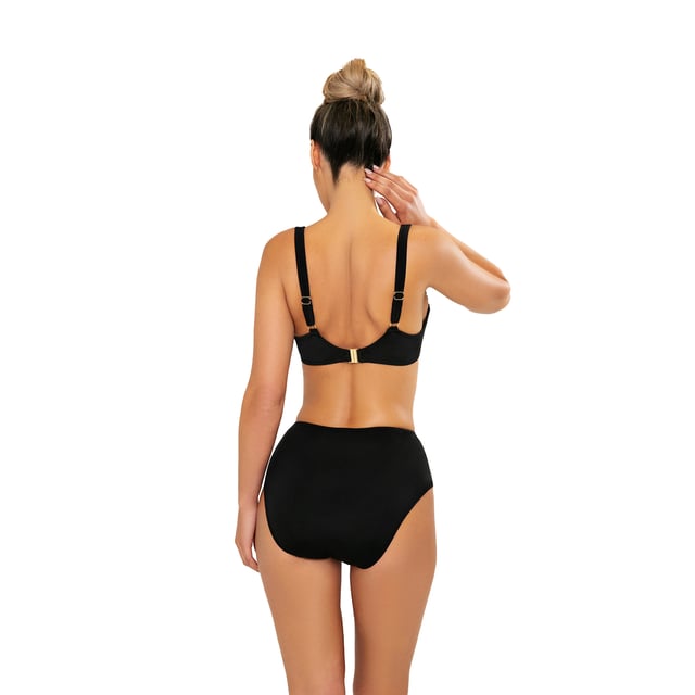 This women's bikini set is an ideal choice for those looking for a summer look that combines comfort and style. With its modern design and carefully crafted details, this women's swimsuit is perfect for highlighting your figure while enjoying a day of sun and sea.\n\n Details:\n\n Top:\n - Adjustable straps.\n - Underwire cups.\n - Central detail.\n - Metal clip closure.\n - Quick-drying and chlorine-resistant material.\n\n Bikini bottom:\n - High-waisted cut.\n - Elastic waist.\n - Cutting-edge shaping fabric.\n\n We can safely say that women's bikini sets will offer you everything you are looking for to enjoy the summer.\n\n Our two-piece swimsuits for women adapt perfectly to any type and size of breast without exception.\n Composition: Exterior: 92% Polyamide 8% Elastane; Interior 1: 73% Polyamide, 27% Elastane; Interior 2: 73% Polyamide, 27% Elastane; Interior 3: 90% Polyester, 10% Elastane\n Care:\nHand wash.\n Use neutral soap.\n Do not twist or squeeze.\n Air dry.