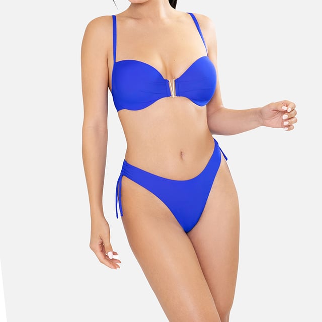 This women's bikini set is an ideal choice for those looking for a summer look that combines comfort and style. With its modern design and carefully crafted details, this women's swimsuit is perfect for highlighting your figure while enjoying a day of sun and sea.\n\n Details:\n\n Top:\n - Balconette design.\n - Adjustable straps.\n - Underwire cups.\n - Foam cups.\n - Central detail.\n - Metal clip closure.\n - Quick-drying and chlorine-resistant material.\n\n Bikini bottom:\n - High-waisted bikini cut.\n - Adjustable side ties.\n - Cutting-edge shaping fabric.\n\n We can safely say that the balconette bikini sets for women will offer you everything you are looking for to enjoy the summer.\n\n Our two-piece swimsuits for women adapt perfectly to any type and size of breast without exception.\n Composition: Exterior: 84% Polyamide, 16% Elastane; Interior: 92% Polyester, 8% Elastane; Cup: 100% Elastane\n Care:\nHand wash.\n Use neutral soap.\n Do not twist or squeeze.\n Air dry.