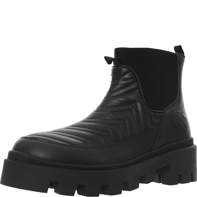 Gucci Womens Frances Logo Embroidered MatelassÃ© Leather Chelsea Boots In Black