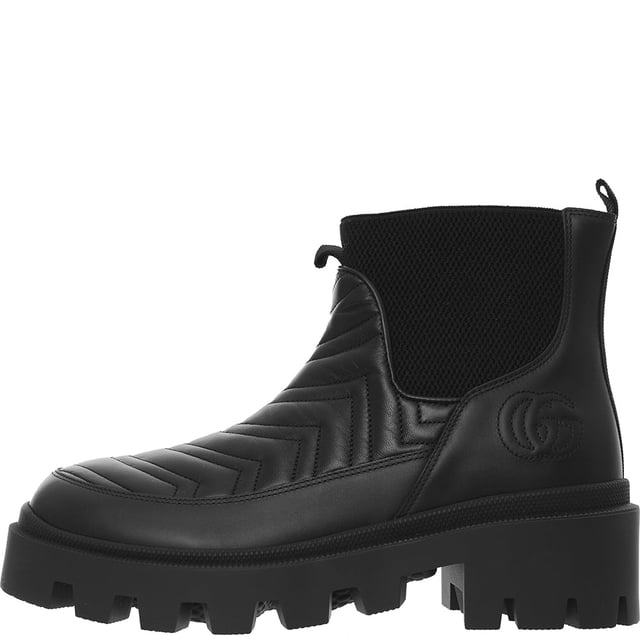 Gucci Womens Frances Logo Embroidered MatelassÃ© Leather Chelsea Boots In Black