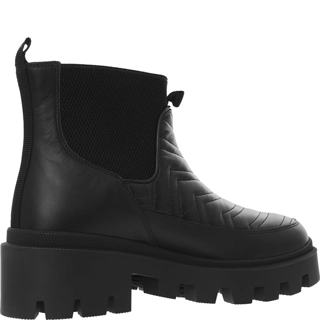 Gucci Womens Frances Logo Embroidered MatelassÃ© Leather Chelsea Boots In Black