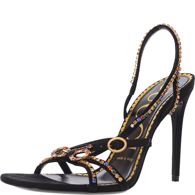 Gucci Womens Carmen Crystal Embellished Suede Sandals In Black