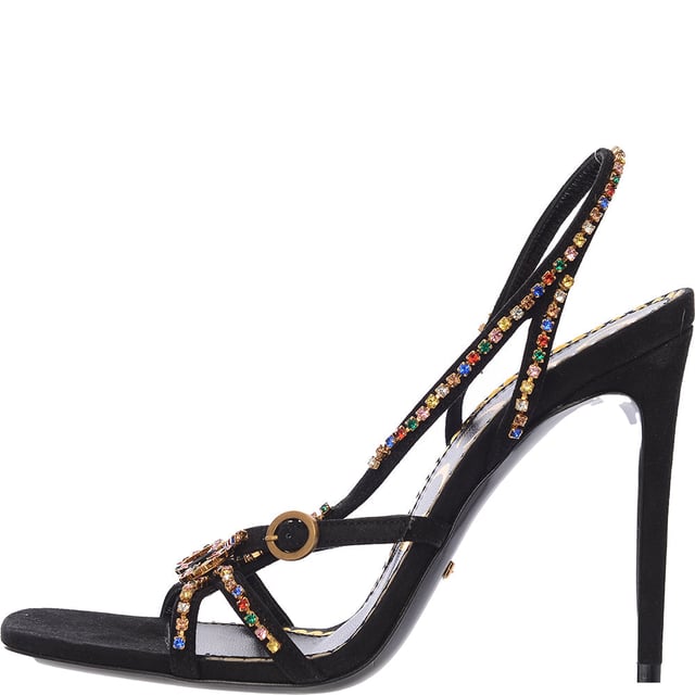 Gucci Womens Carmen Crystal Embellished Suede Sandals In Black