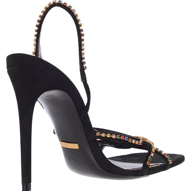 Gucci Womens Carmen Crystal Embellished Suede Sandals In Black